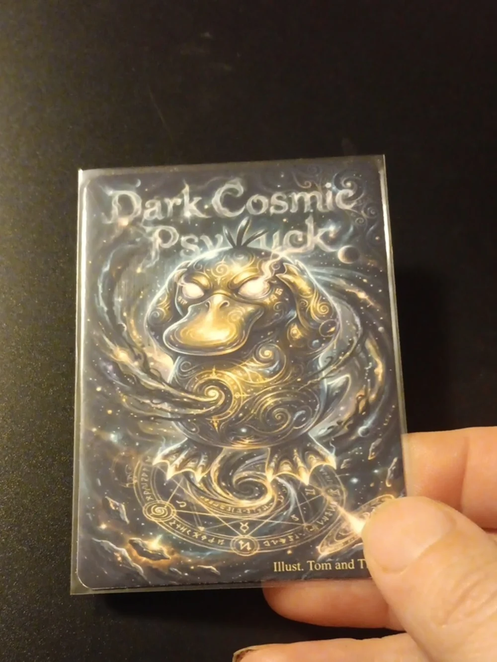 Dark Cosmic Psyduck Art Card — Blue and Gold Home Art